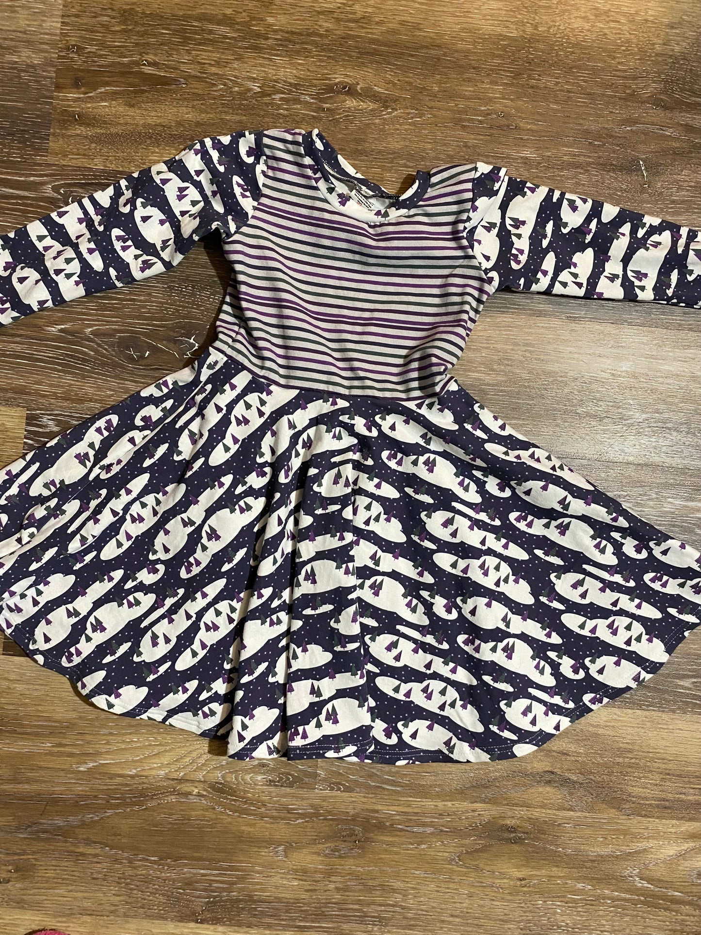 Holiday Stripes and Trees Twirl Dress 4T